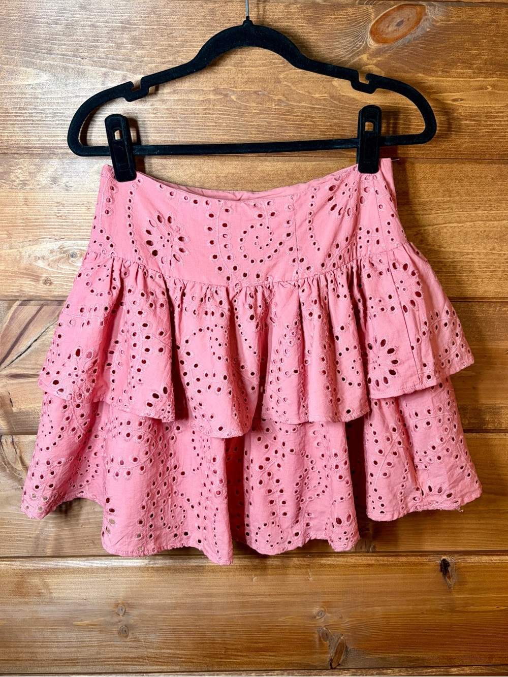 Express Dusty Pink Eyelet Ruffle Skater Mini Skirt Size 0 🌸